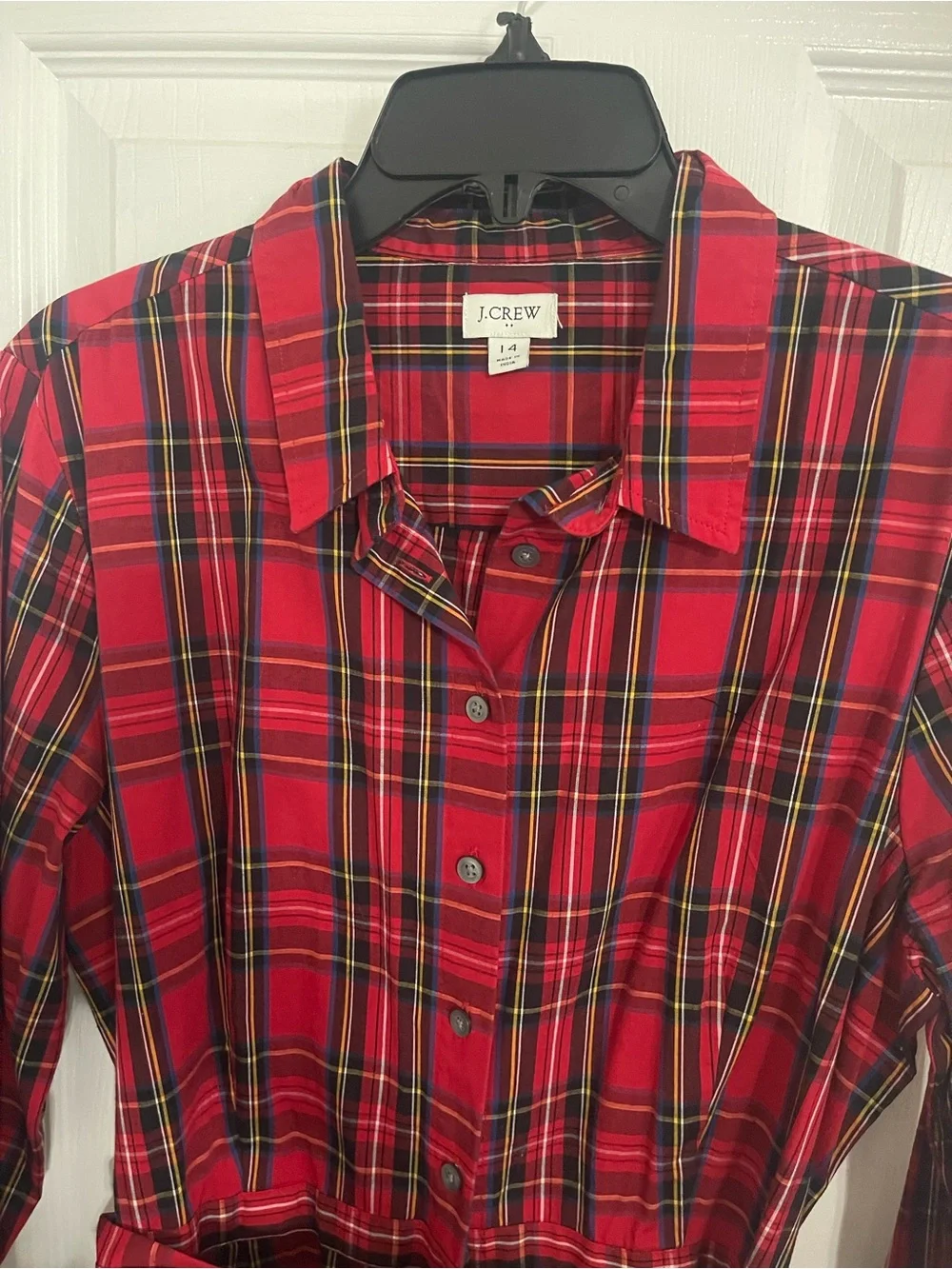 J. Crew Red and Black Plaid Long Sleeve Shirt Dress